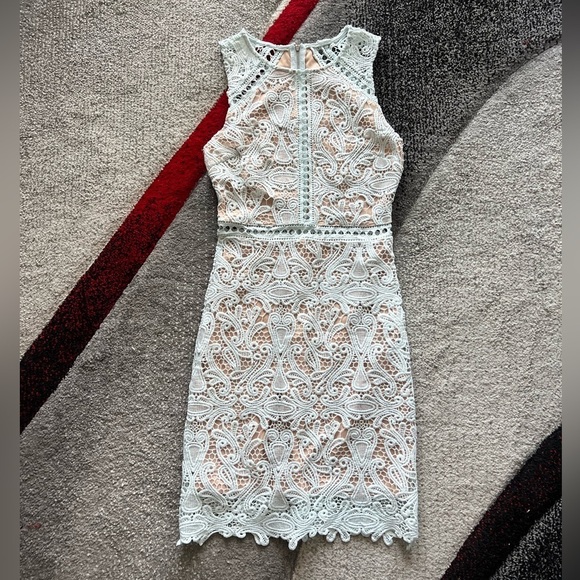 Lulu’s Mint Lace Overlay Sheath Dress - Picture 1 of 3
